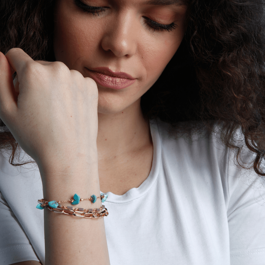 Bracelet En Or, Turquoise Et Opale Véritable Beauté